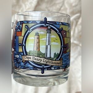 Vintage Glass Mug Virginia Cape Henry Lighthouse Stainglass Look